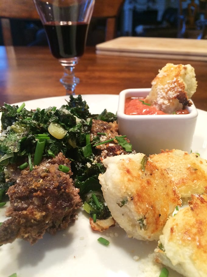 Antelope Meatloaf with Braised Greens and Tater Tots