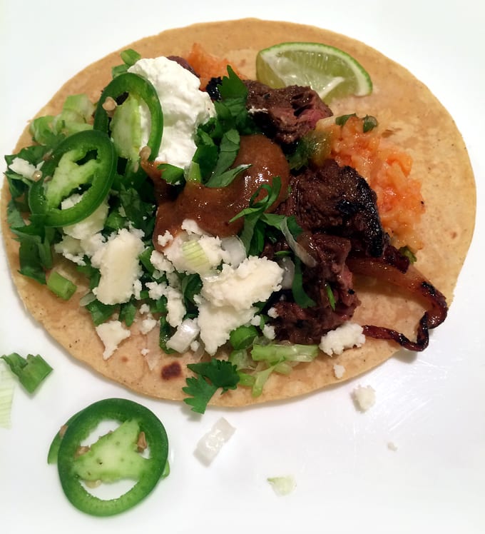 Elk Carne Asada Tacos with Grilled Onions