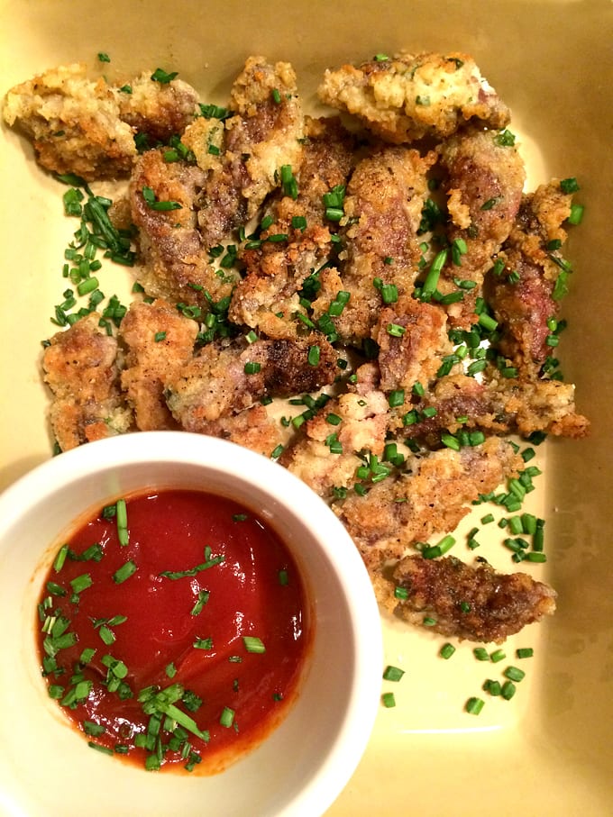 Chicken Fried Dove Nuggets with Sriracha Ketchup