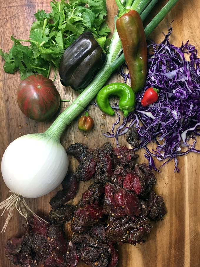 Elk Fajitas with Summer Vegetables