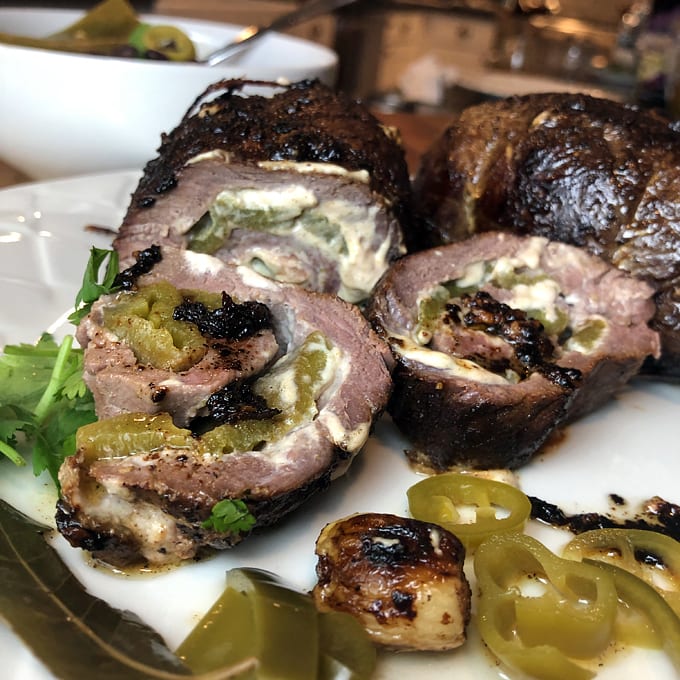 Elk Roulades Stuffed with Cream Cheese and Green Chiles